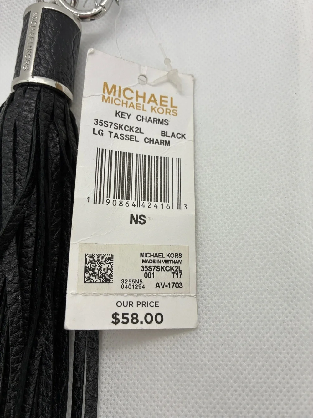 Michael Kors Black Leather Fringe Tassel Key & Card Holder Charm